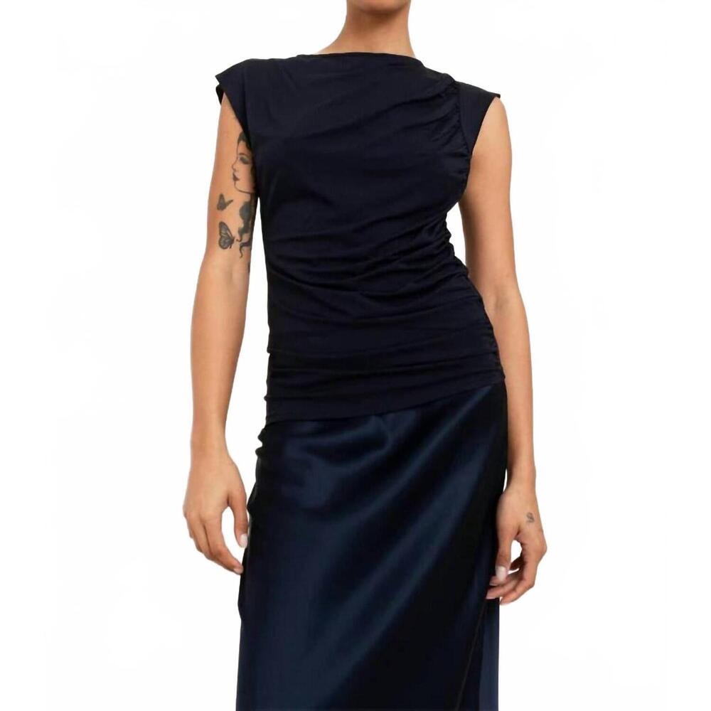 NEW PAPER LABEL greta rouched tee in midnight blue